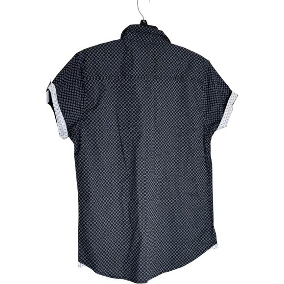 Paperdenim & Cloth Slim Fit Shirt XL Black White Geometric Short Sleeve NWT - Picture 9 of 16
